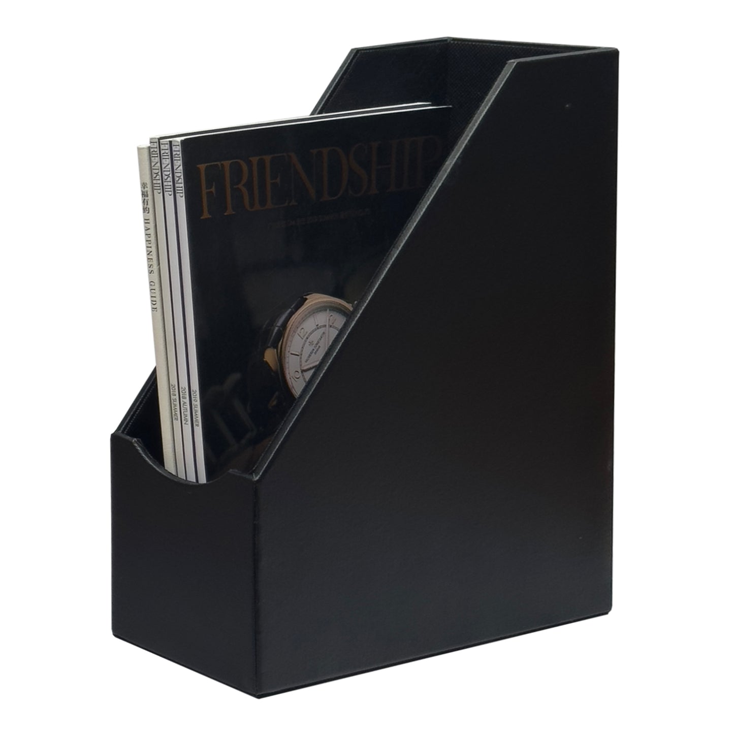 Magazine File Holder, Leatherette Desktop Document Organizer