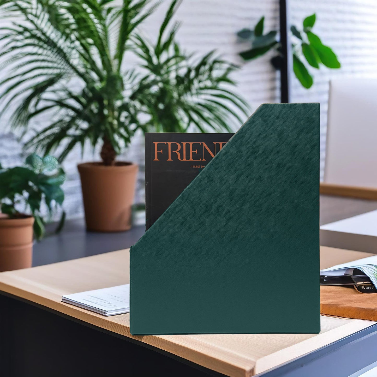 Magazine File Holder, Leatherette Desktop Document Organizer