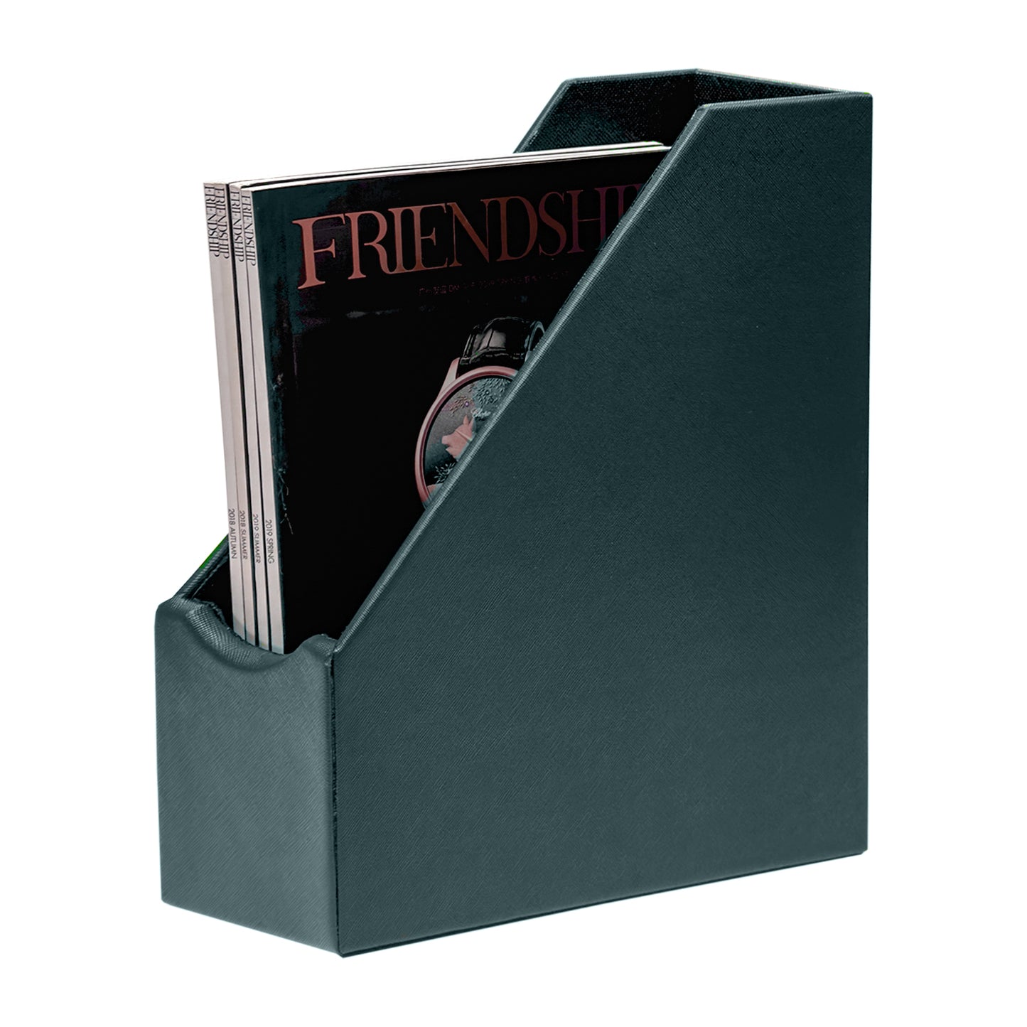 Magazine File Holder, Leatherette Desktop Document Organizer