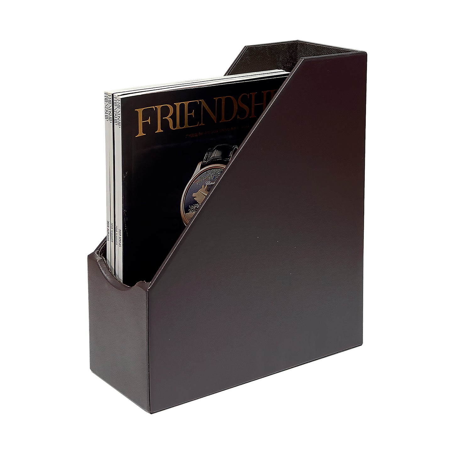 Magazine File Holder, Leatherette Desktop Document Organizer