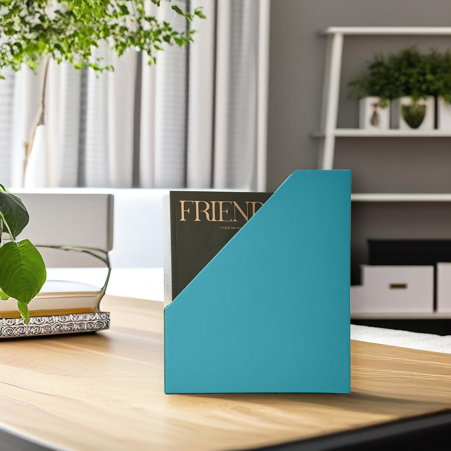 Magazine File Holder, Leatherette Desktop Document Organizer