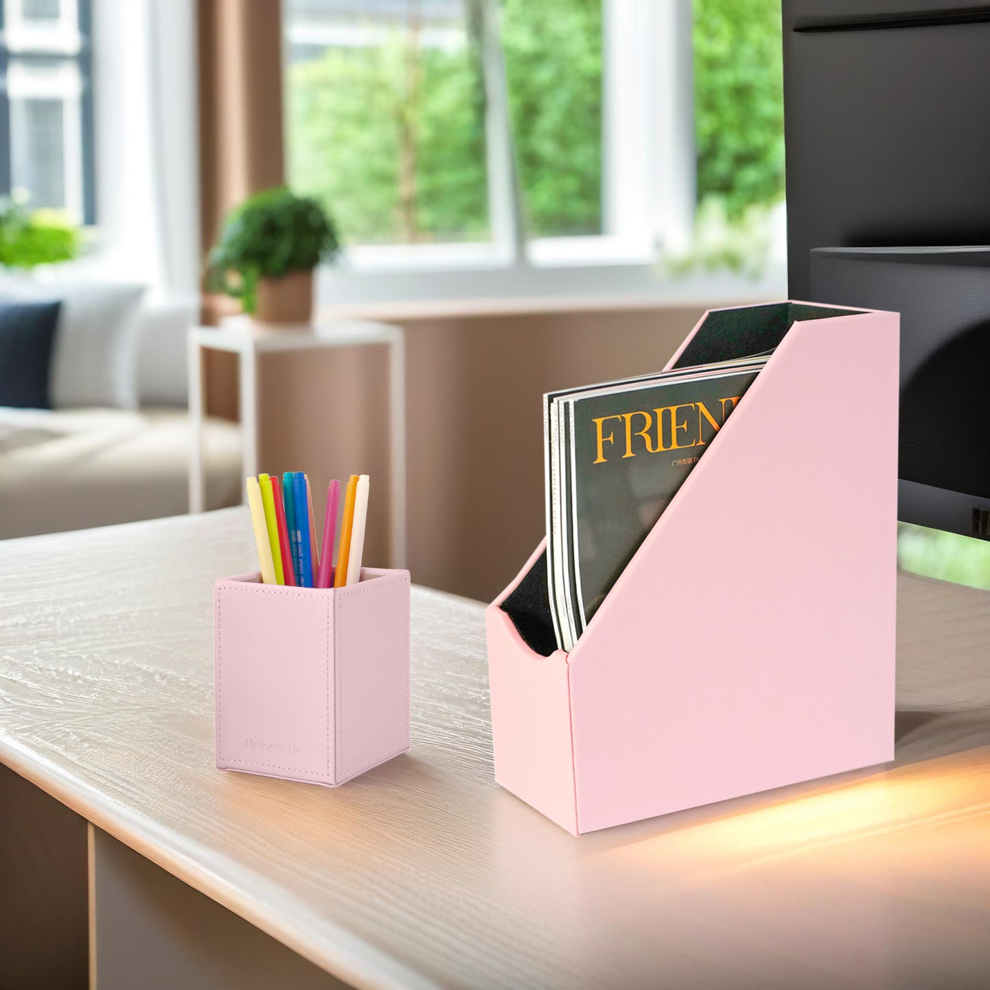 Magazine File Holder, Leatherette Desktop Document Organizer