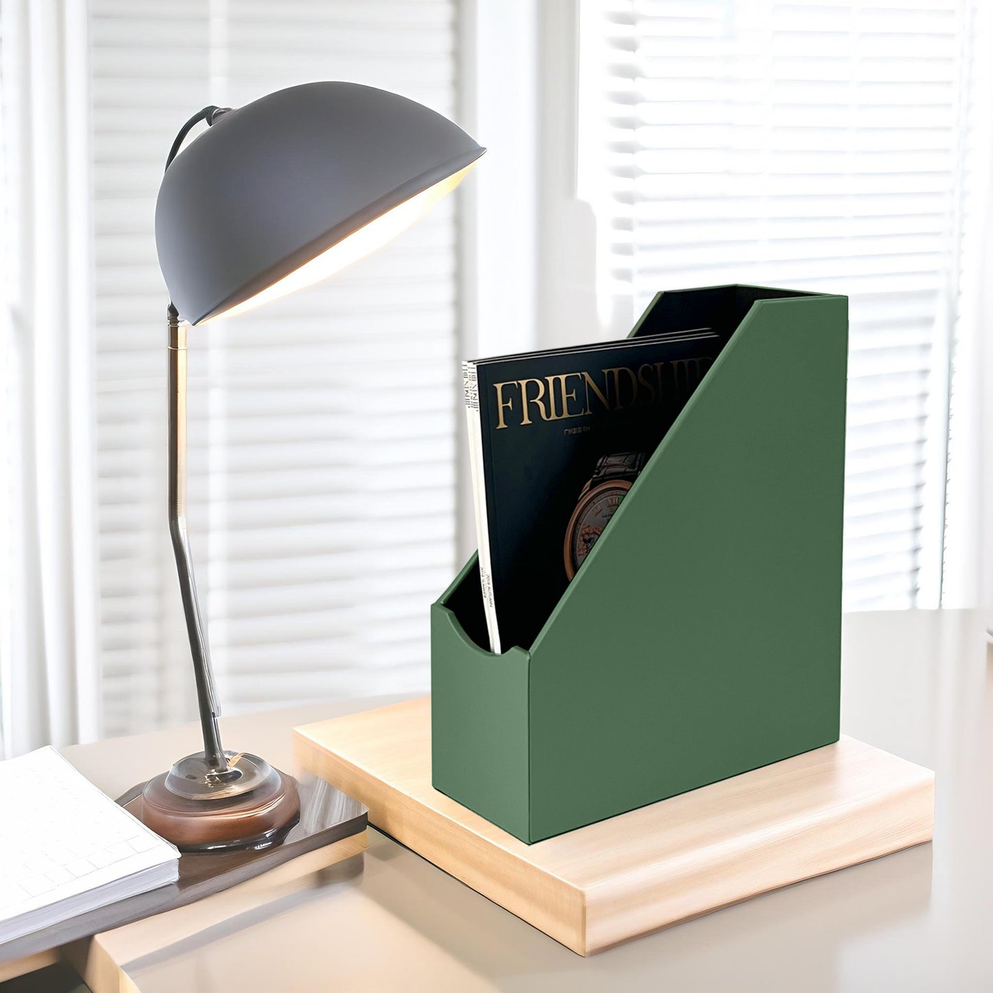 Magazine File Holder, Leatherette Desktop Document Organizer