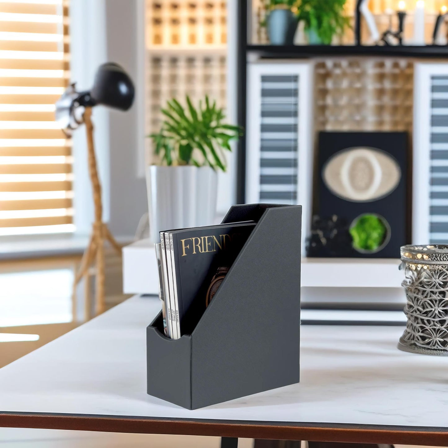 Magazine File Holder, Leatherette Desktop Document Organizer