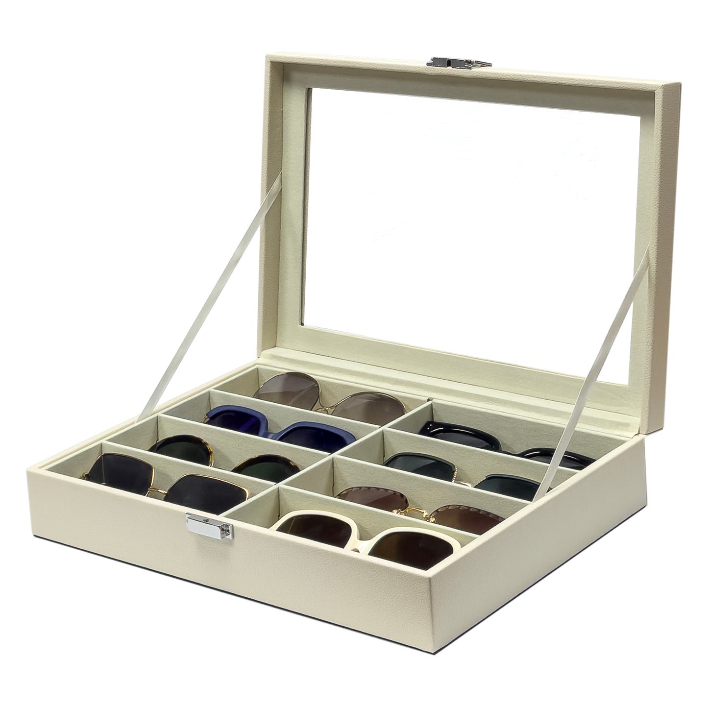 UnionPlus 8-Slots Sunglasses Case Organizer, Eyeglass Glasses Display Holder Collector, Multiple Sunglasses Storage Case, Lychee Faux Leather
