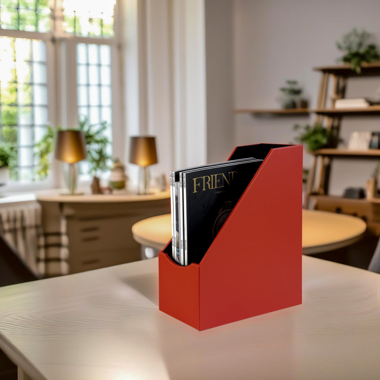 Magazine File Holder, Leatherette Desktop Document Organizer