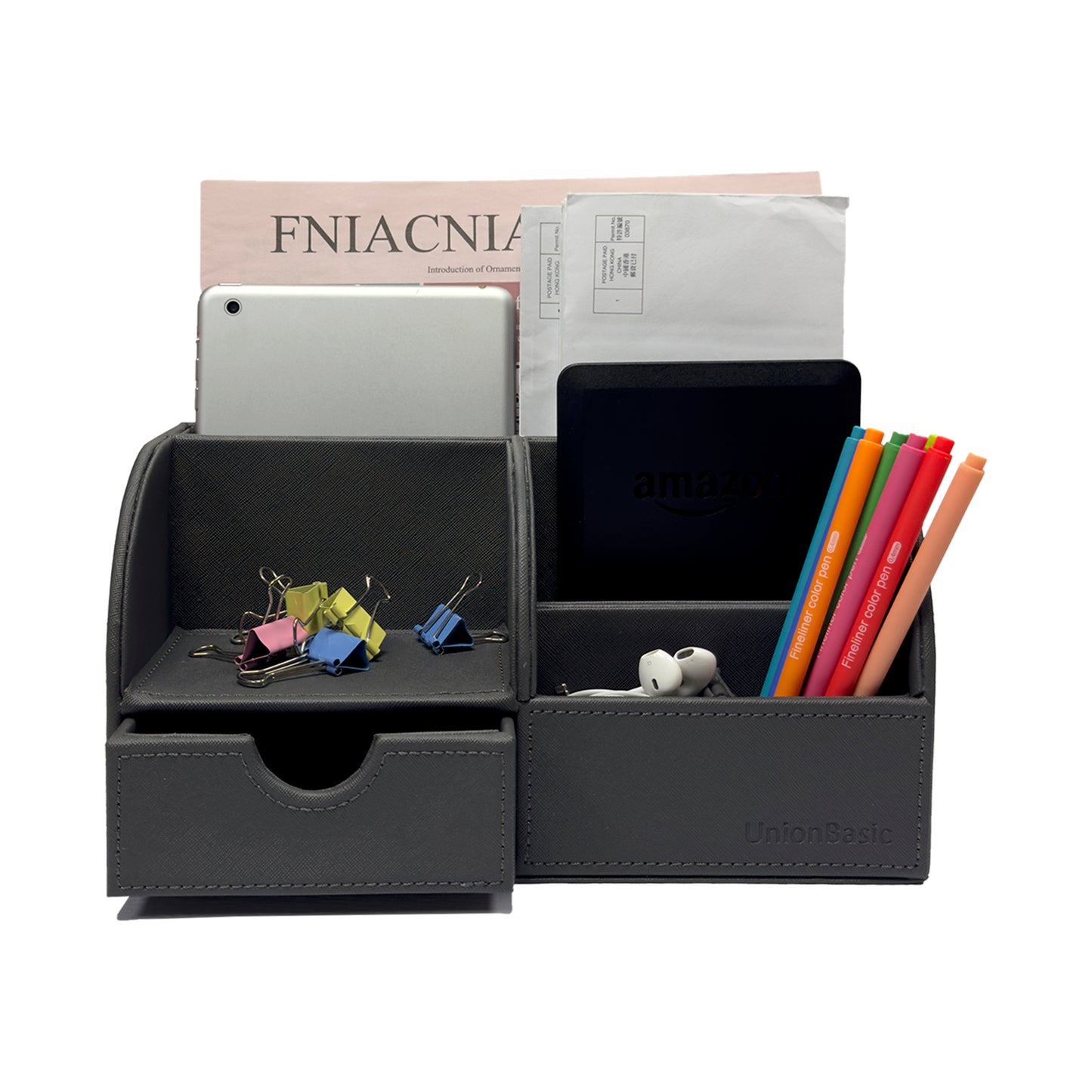 UnionBasic Desk Organizer - Multifunctional Leather Desktop Storage Box