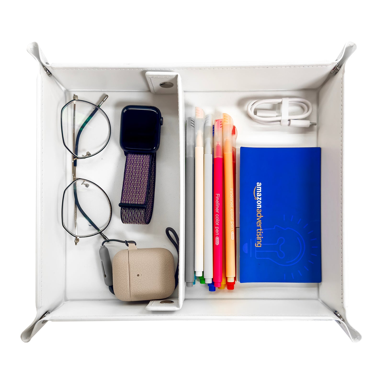 SITHON Valet Tray Desktop Organizer - 8 Compartimenten Catchall EDC-lade PU lederen nachtkastje ijdelheid lade nachtkastje caddy muntendoos sleutel sieraden opslag organizer, (bruin