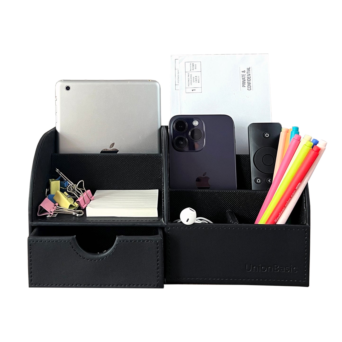 UnionBasic Desk Organizer, Multifunctional Office Leather Desktop Pen Holder Storage Box