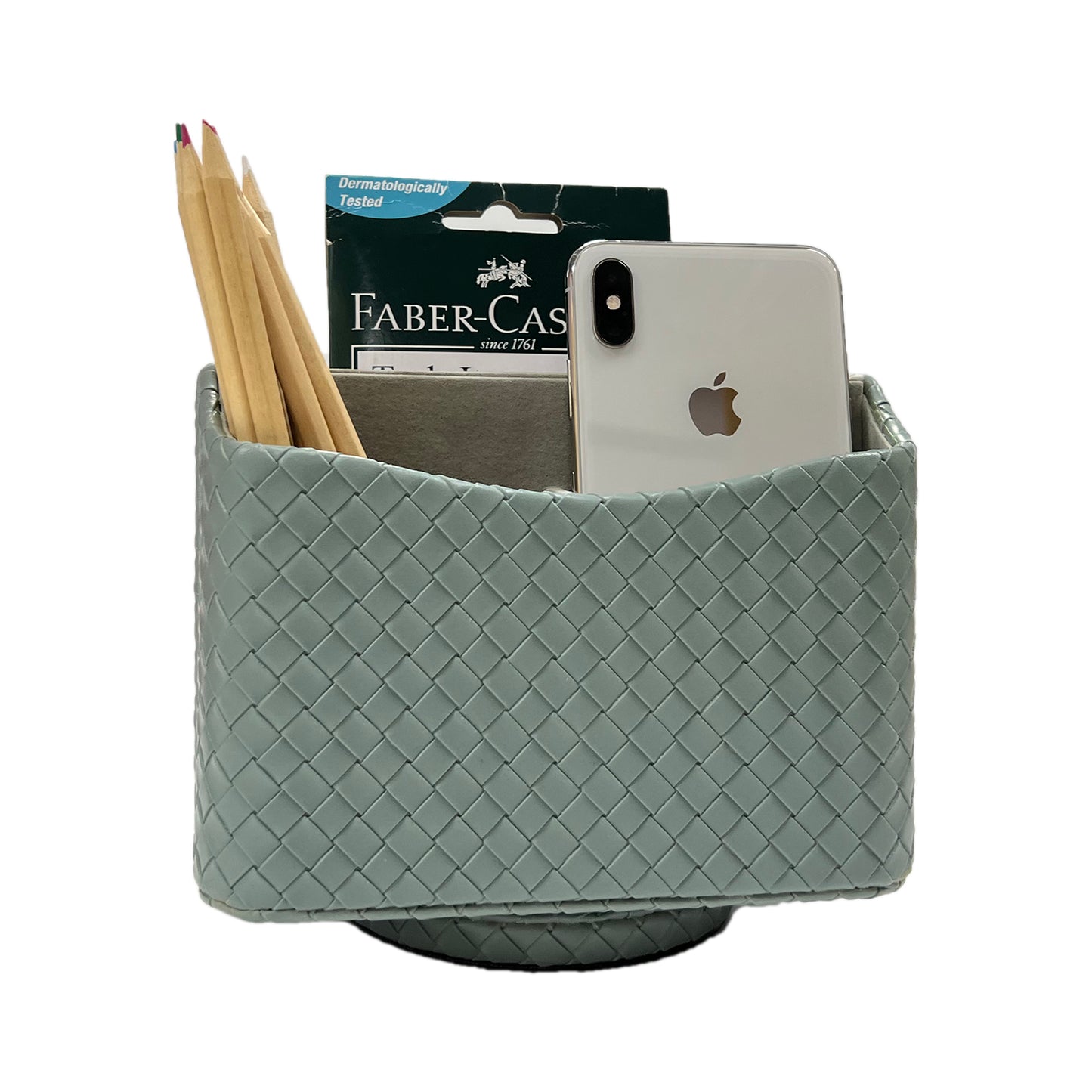 UnionBasic Rotating Desk Organizer, 360 Degree Desk Spinning Caddy, Woven Pattern Faux Leather