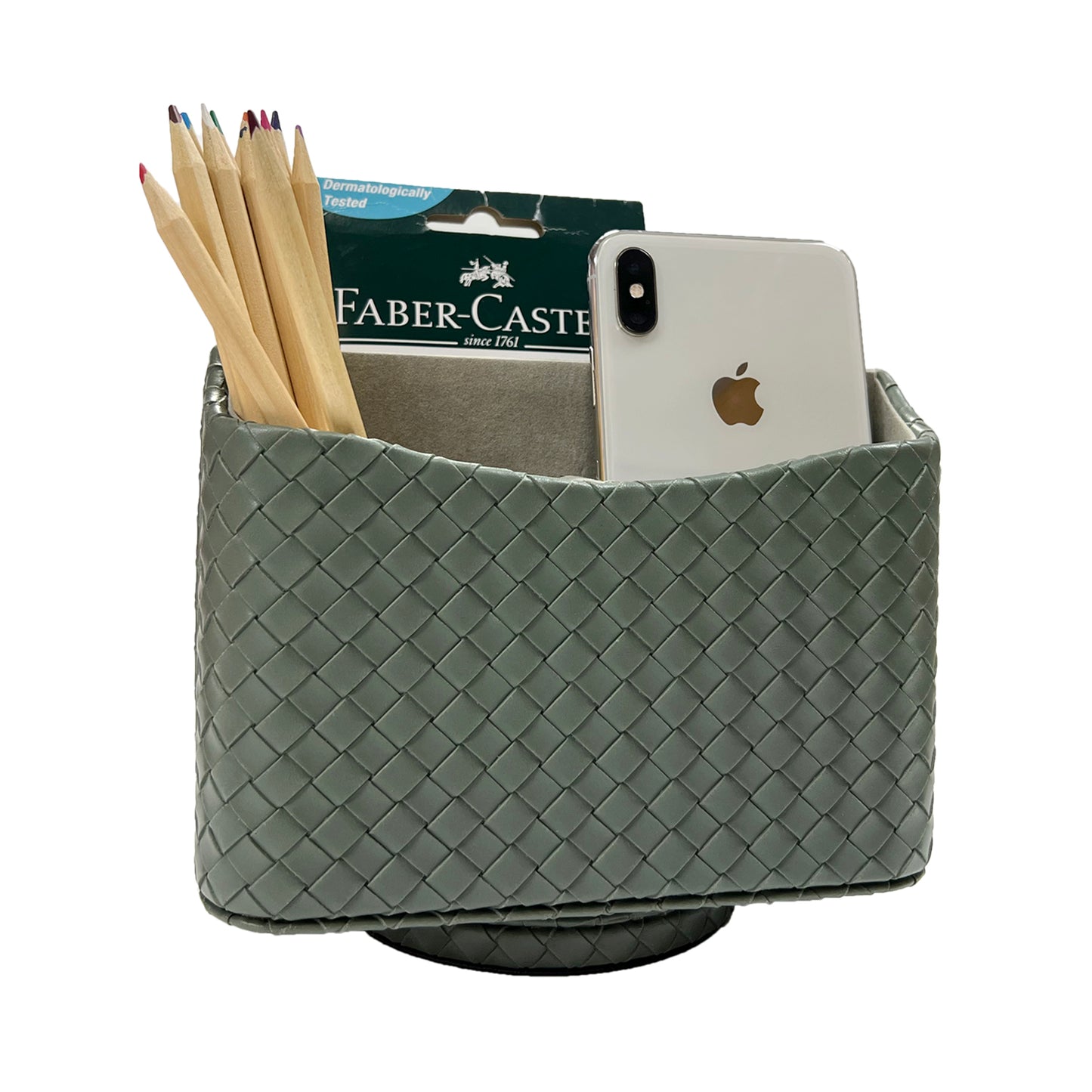 UnionBasic Rotating Desk Organizer, 360 Degree Desk Spinning Caddy, Woven Pattern Faux Leather