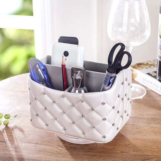 UnionBasic 360 Rotatable Desk Organizer Caddy Holder - Pearl Pattern PU Leather